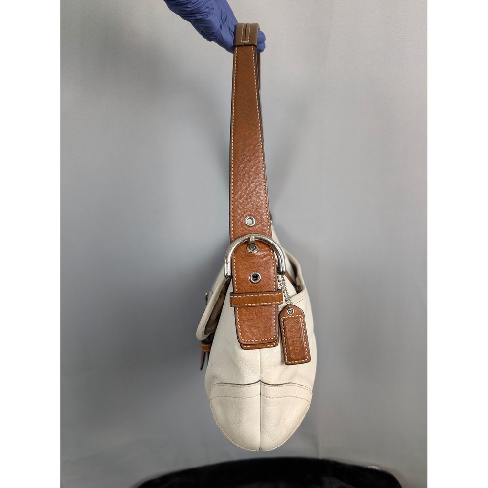 Coach Soho Flap Shoulder Bag Vtg Medium White Tan Leather Buckle Flap 9248 - Picture 3 of 16